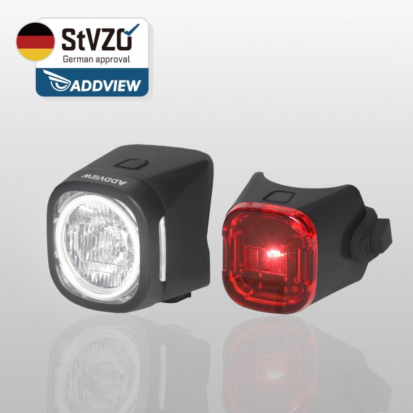 ADDVlEW Twins StVZO Fahrradlicht SetFrontlicht 130 m Reichweite, RücklichtIP65 wasserdicht, wiederaufladbareAkkus, Einfache Montage